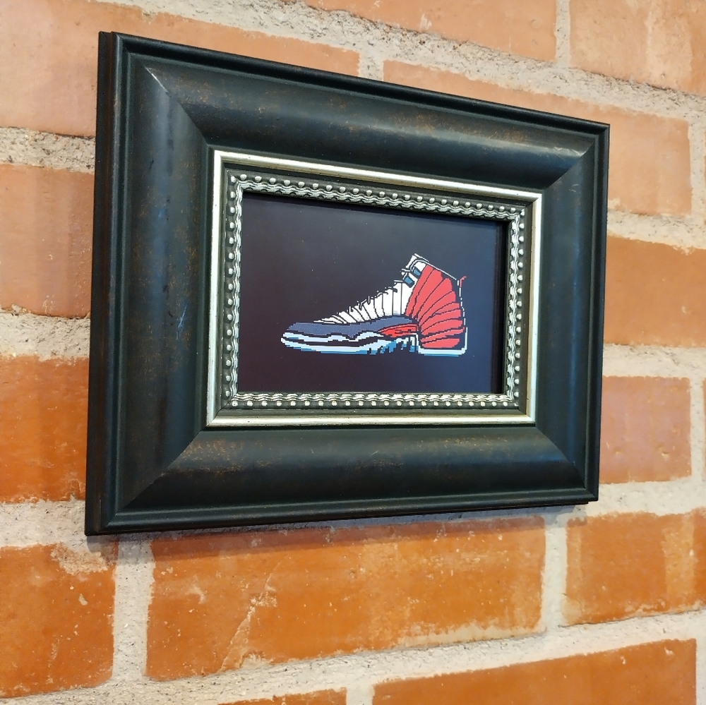 8 Bit Jordan 12 Framed Mini Art Print lo-fi Pixel Art By Neon Nicho